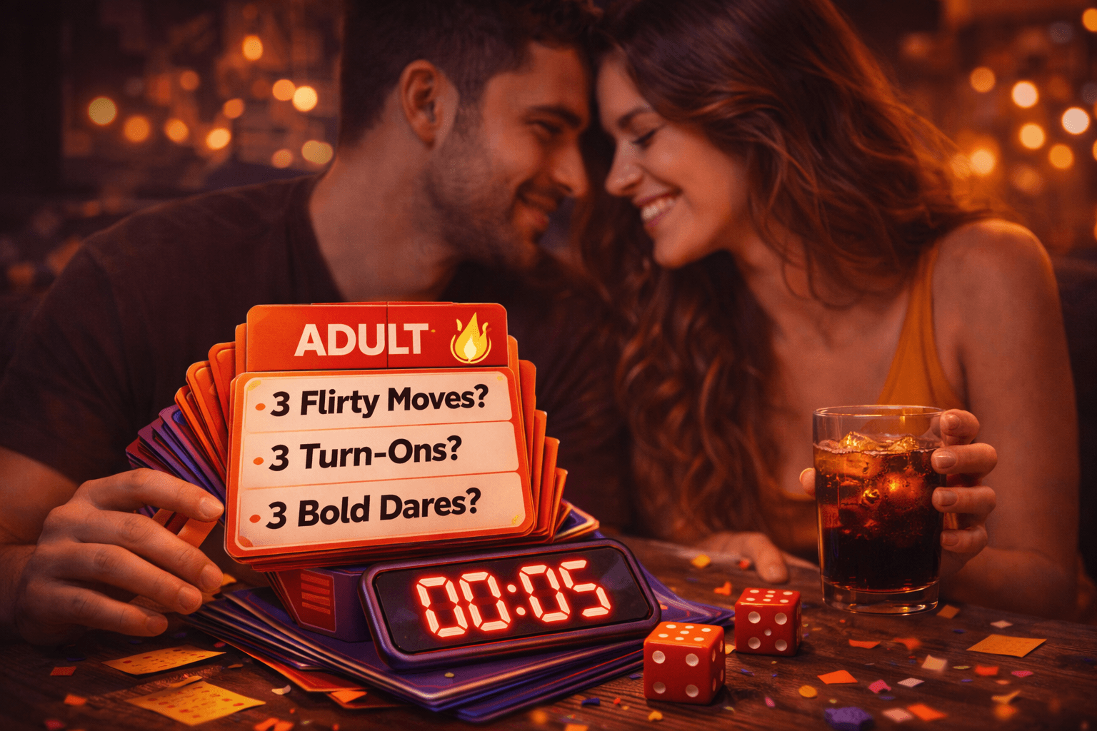 Adult-themed 5 Second Rule prompt cards for date night.