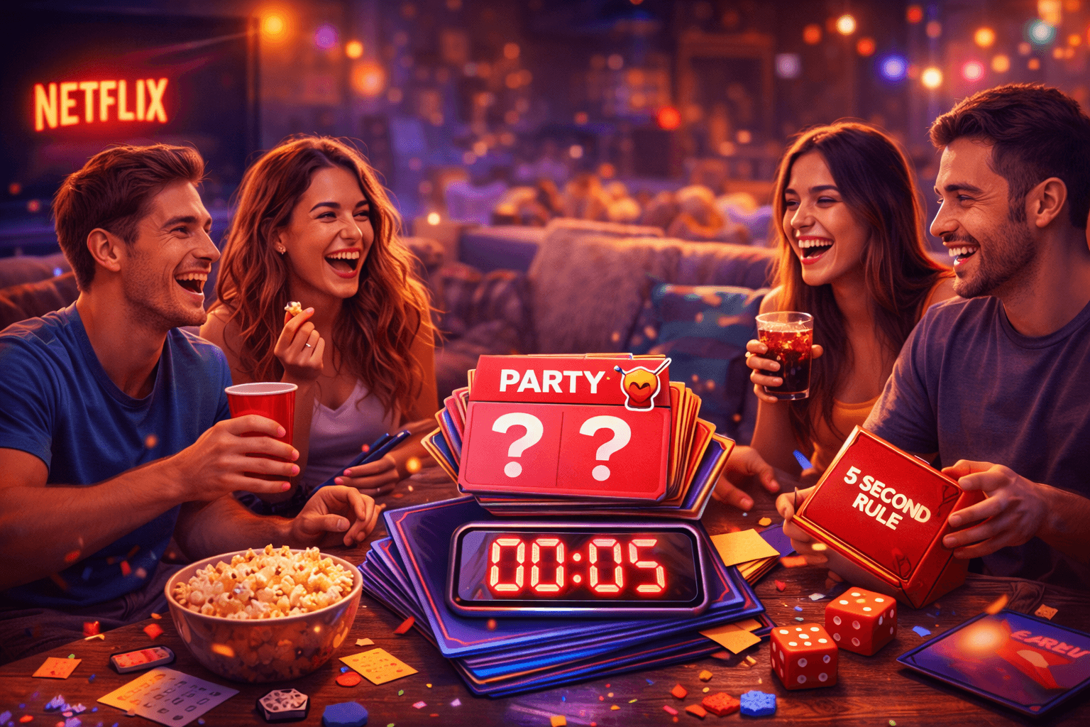 Friends playing the 5 Second Rule party game at home