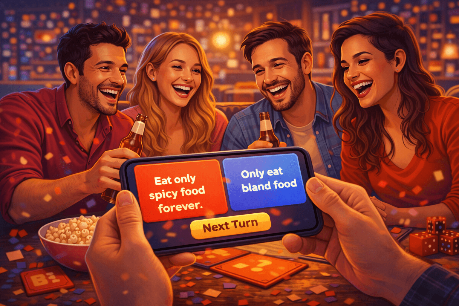 Friends playing a would you rather party game together